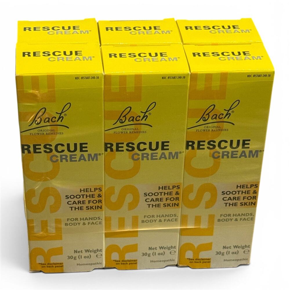 (6x) Bach Flower Remedies RESCUE CREAM Hand Body Face Unscented 1oz 30g EXP 5/26